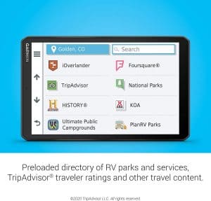 Display showing preloaded directory of RV Parks