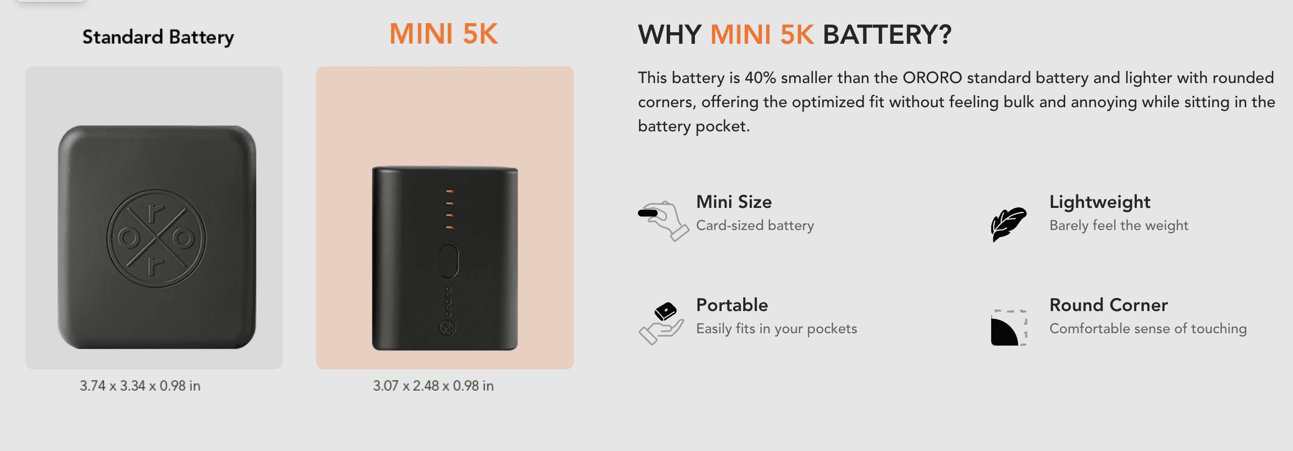 Ororo Mini 5k battery