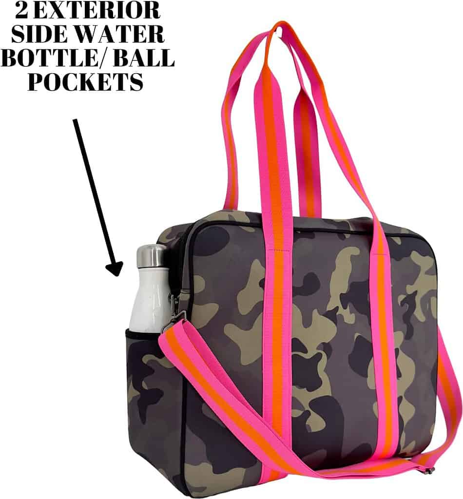 queen of the court pickleball bag with water bottle holder