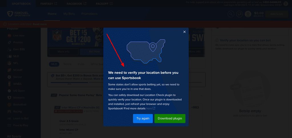 fanduel location plug in