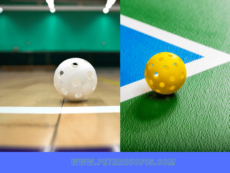 an indoor pickleball and an outdoor pickleball