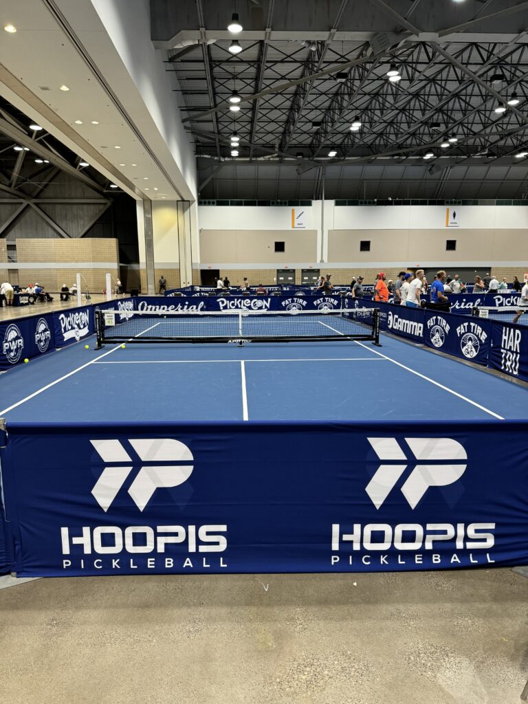 a pickleball court at a pickleball tournament